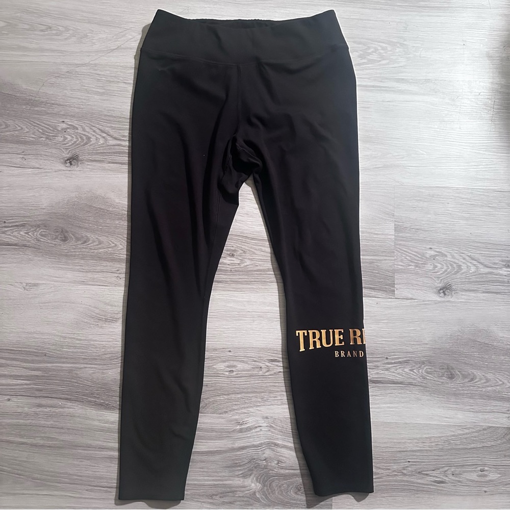 True Religion Women’s Black Leggings with Gold Logo - Size XL - Picture 3 of 7